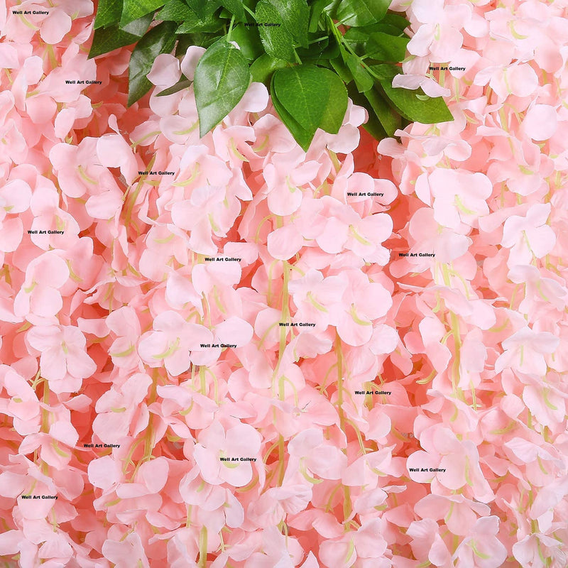 Well Art Gallery Artificial Wisteria Flowers Long Hanging Bush Flowers Silk Wisteria Hanging Vine Garland Party Outdoor Wedding Arch Flowers Decorations, (Baby Pink, 20)