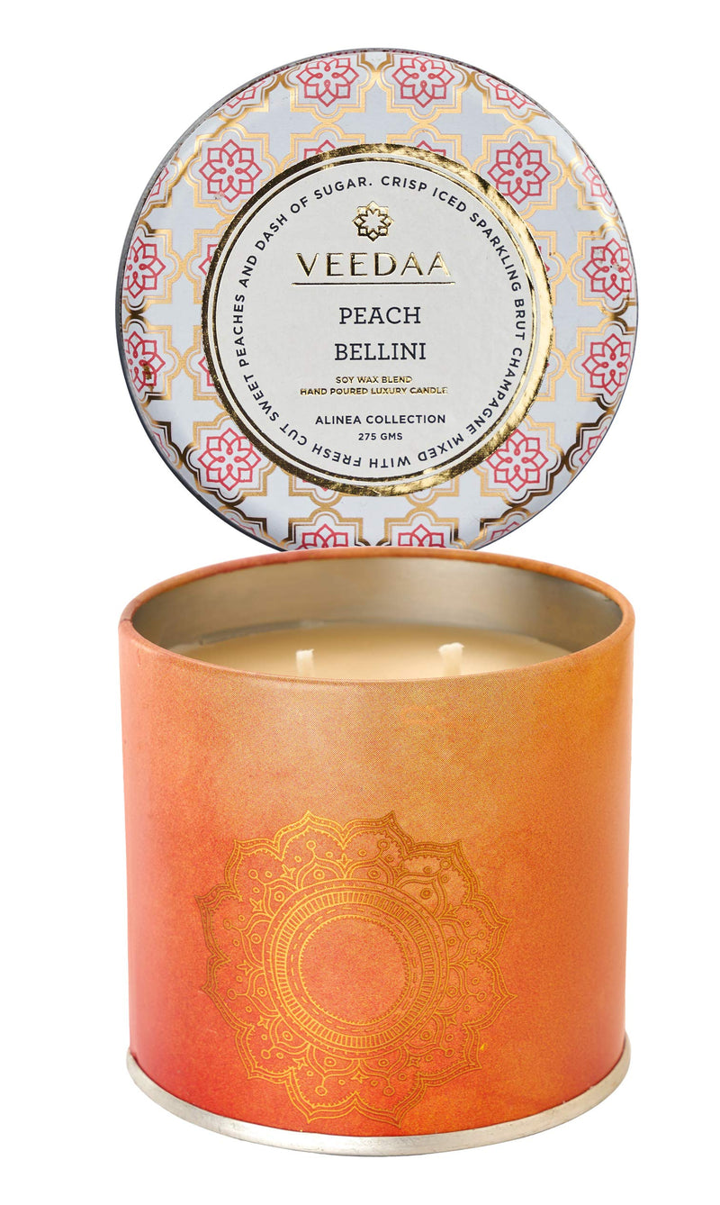 VEEDAA Peach Bellini Mason Tin Soy Wax Scented Candle (Burns 25 Hours)