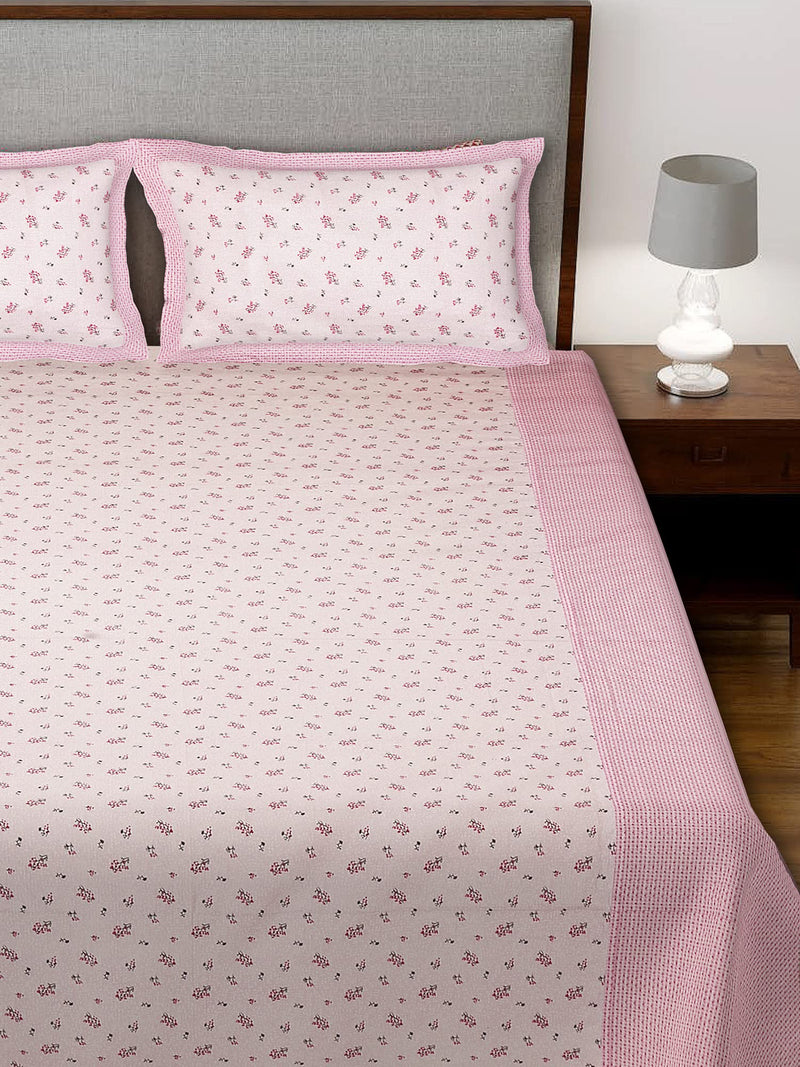 Fun Homes Kuber Industires Leaf Design Cotton Double Bedsheet with 2 Pillow Cover (Pink)-HS_38_FUNH21130, Full (HS_38_FUNH021130)