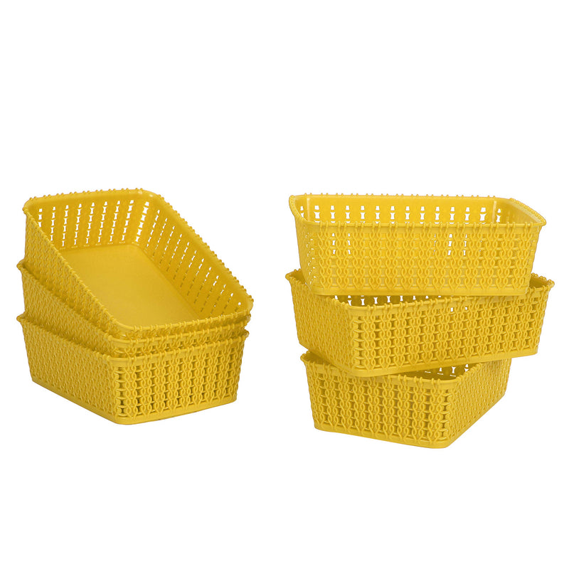 Cutting EDGE Plastic Multipurpose Sturdy Storage Baskets For Cosmetics Office Fruit Vegetable Bathroom Stationary Home Basket with Handle - Yellow (Set of 6, Mini)