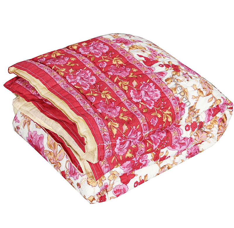 FABDESIGN QUILTS 300 TC Single Bed Pink Jaipuri Razai Organic Pure Cotton Jaipuri rajai Ac Quilt for Winter Soft Light Weight Rajasthani Traditional Cotton Razai (55 x 85 inch)