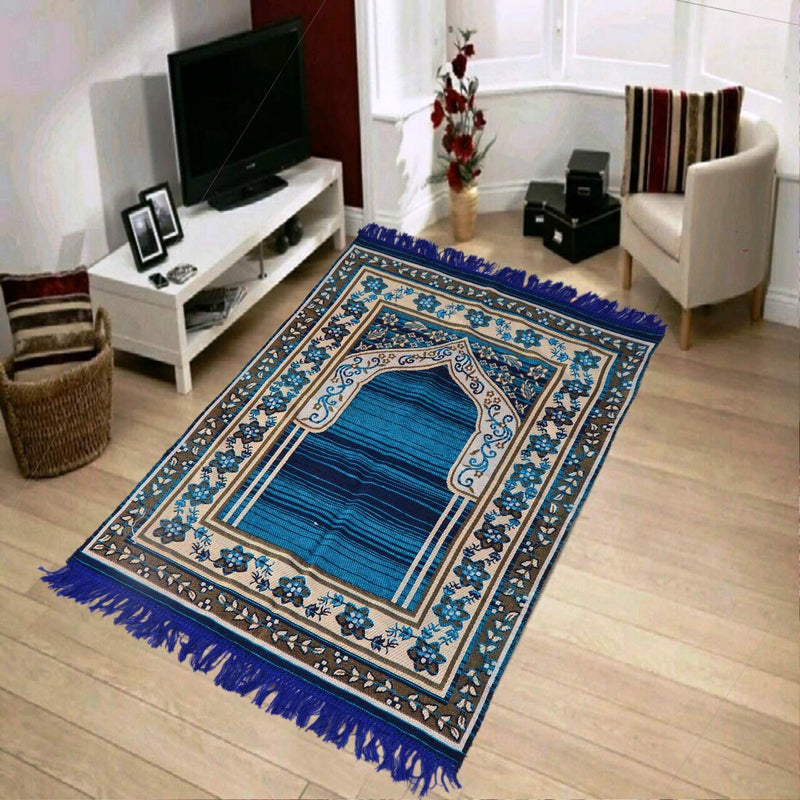 LAVINGSTON™ Stylish JaiNamaz Printed Prayer Mat (Blue, Chenille, 4x2 Feet)