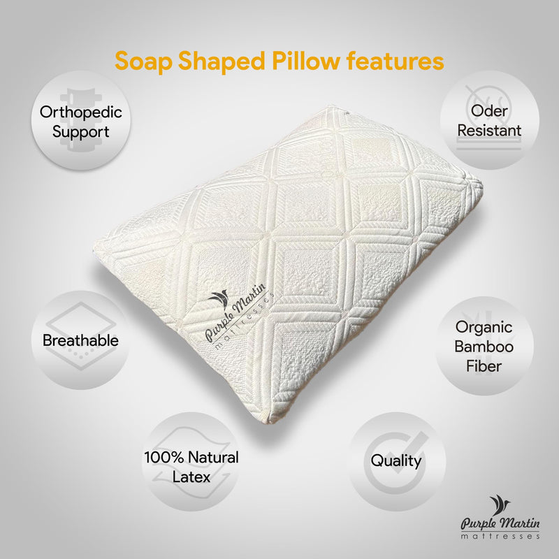 Purple Martin | Pure Natural Latex Pillow | Soap Shaped Medium Firm- Latex, Rubber Anti-Allergenic | India's Best Breathable Latex Pillow for Neck Pain and Shoulder Pain