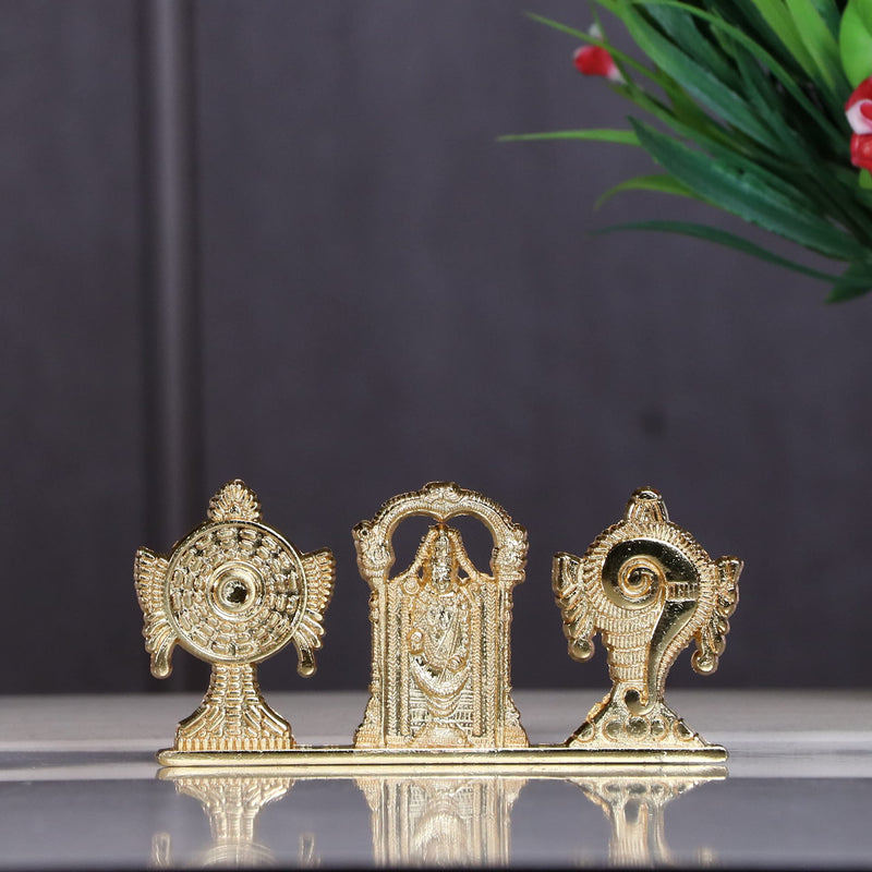 KridayKraft Tirupati Balaji Symbol Stand Shankh Chakra with Balaji Statue Gold Plating Antique Decorative for Car Dashboard Home & Office Table Showpiece Figurines,Religious Gift Idol...