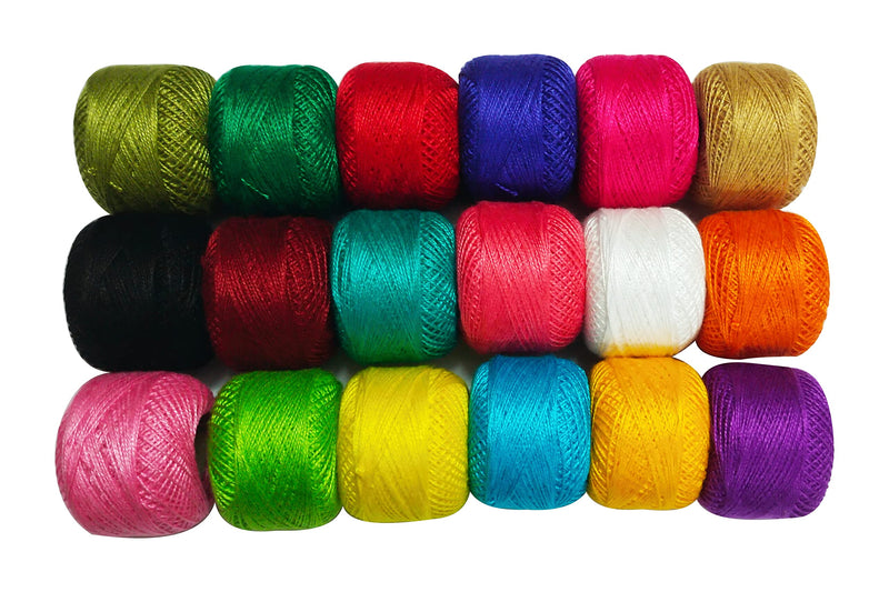 Cotton Thread Soft and Shine ball for Embroidery, Crochet Knitting, Weaving and Craft Making 14 Gram,1 Ball 40 To 45 Mtr ,6 strand Pack of 18 Color 18 Pcs.