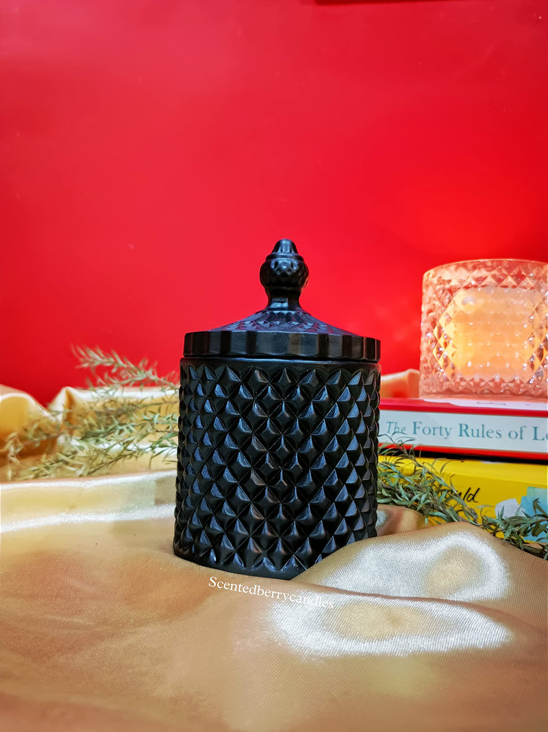 Black Matte Crystal jar Candle, Luxury Scented Candle, Crystal jar Candle, Scented Candle, Valentines Day Gift (Aventurine(Chandan and Jasmine))