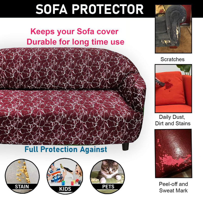 Gifts Island® Sofa Cover 3 Seater and 2 Seater Fully Covered Universal 5 Seater Sofa Cover Non-Slip Sticky Elastic Stretchable Sofa Set Slipcover Protector for (3+1+1 Seater), Maroon Marble Print