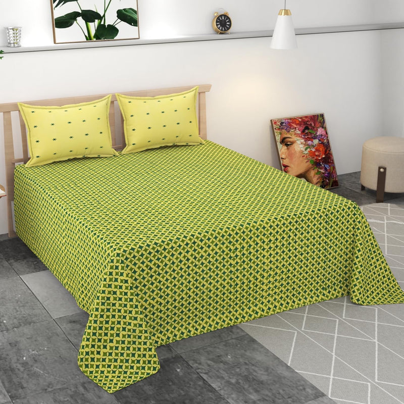 AEIKYAM 100% Cotton King Size Bedsheet for Double Bed, 1 Cotton Bed Sheet Double Bed (108 X 108 Inches) with 2 Pillow Covers | 350 TC Bed Sheet Double Bed Cotton | Green (Nimbooda)