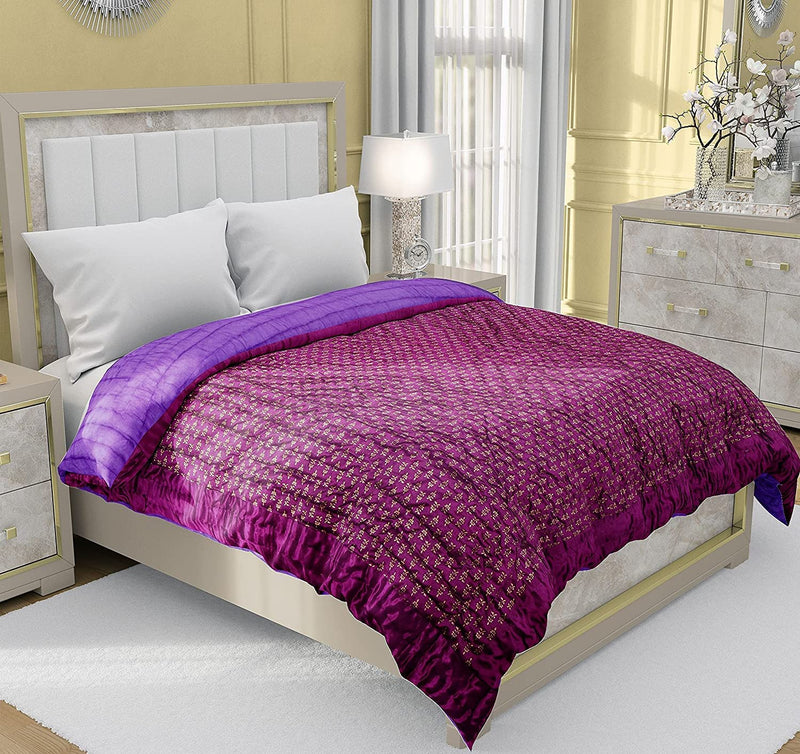 Gnudi Traditional Light Weight Silk Double Bed Bota Print Soft AC Quilt for Winter (Purple)