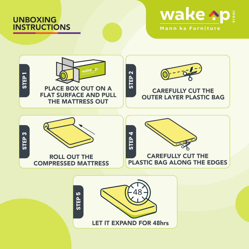 wakeup INDIA Memory Foam Mattress | 10 Years Warranty | Orthopedic Mattress, Double Bed Medium Firm Mattresses | Memory Foam 6 inch Mattresses (Double Size-72x48x6 inches, White)
