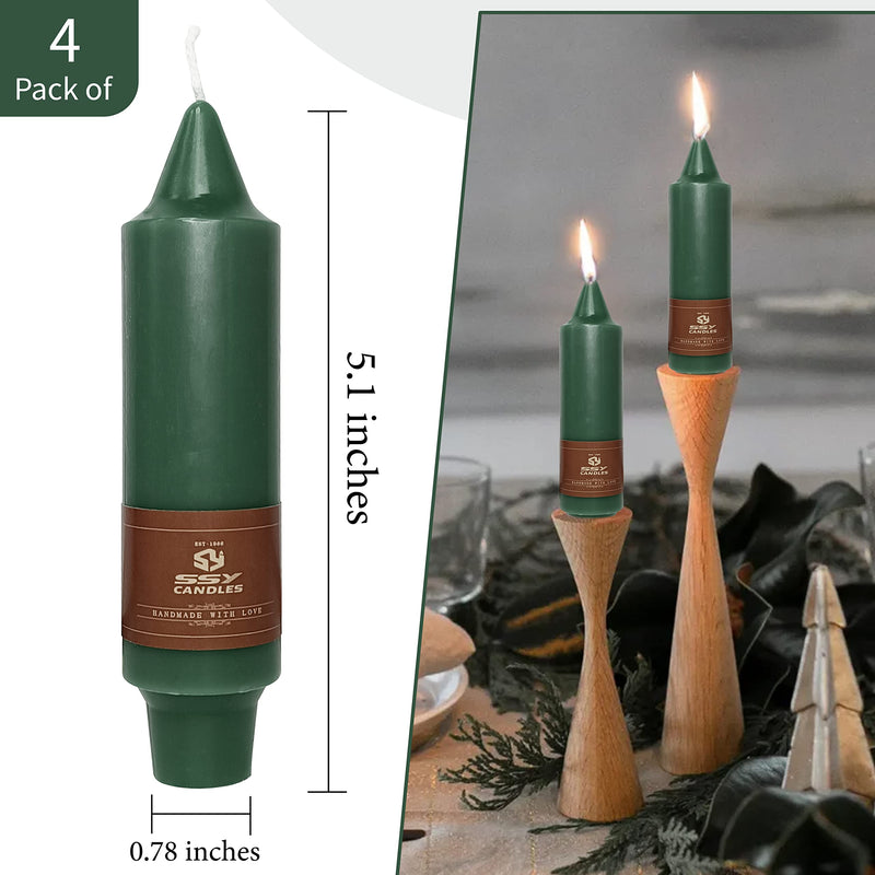 5 inch Short Candlesticks Dark Green Taper Candles 4 PCS for Dinner Household Wedding Party Home Décor Candles