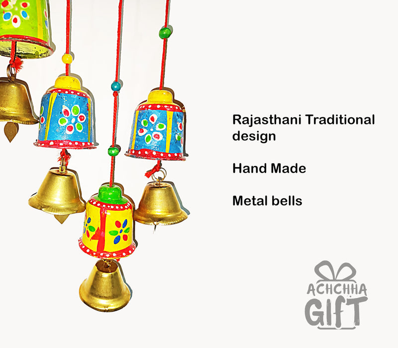 Achchha Gift Rajasthani Traditional Art Metal Wind Chimes, Hand Made Wall Hanging for Positive Vibes | Festival Home Decoration (Chimes 1)