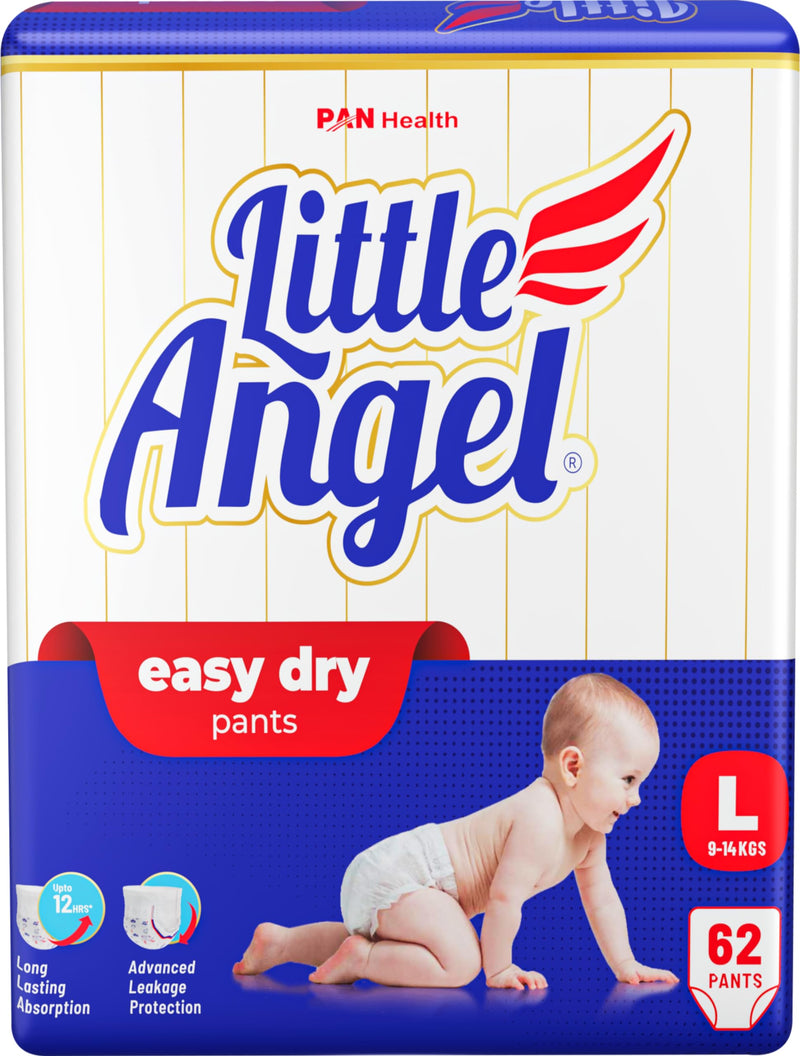 Little Angel Baby Easy Dry Diaper Pants With 12 Hrs Absorption Large Size, 9-14 Kgs - L (62 Pieces)