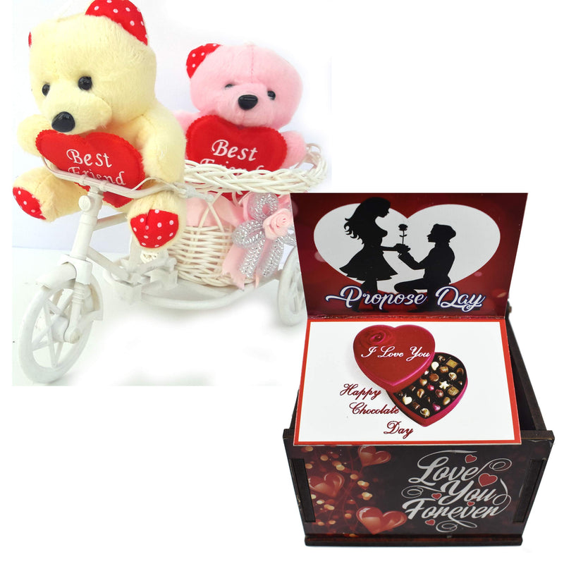 URVI Creation Valentines Day Gift Teddy Cycle with Wooden Card Box for Girlfriend Boyfriend Wife Husband