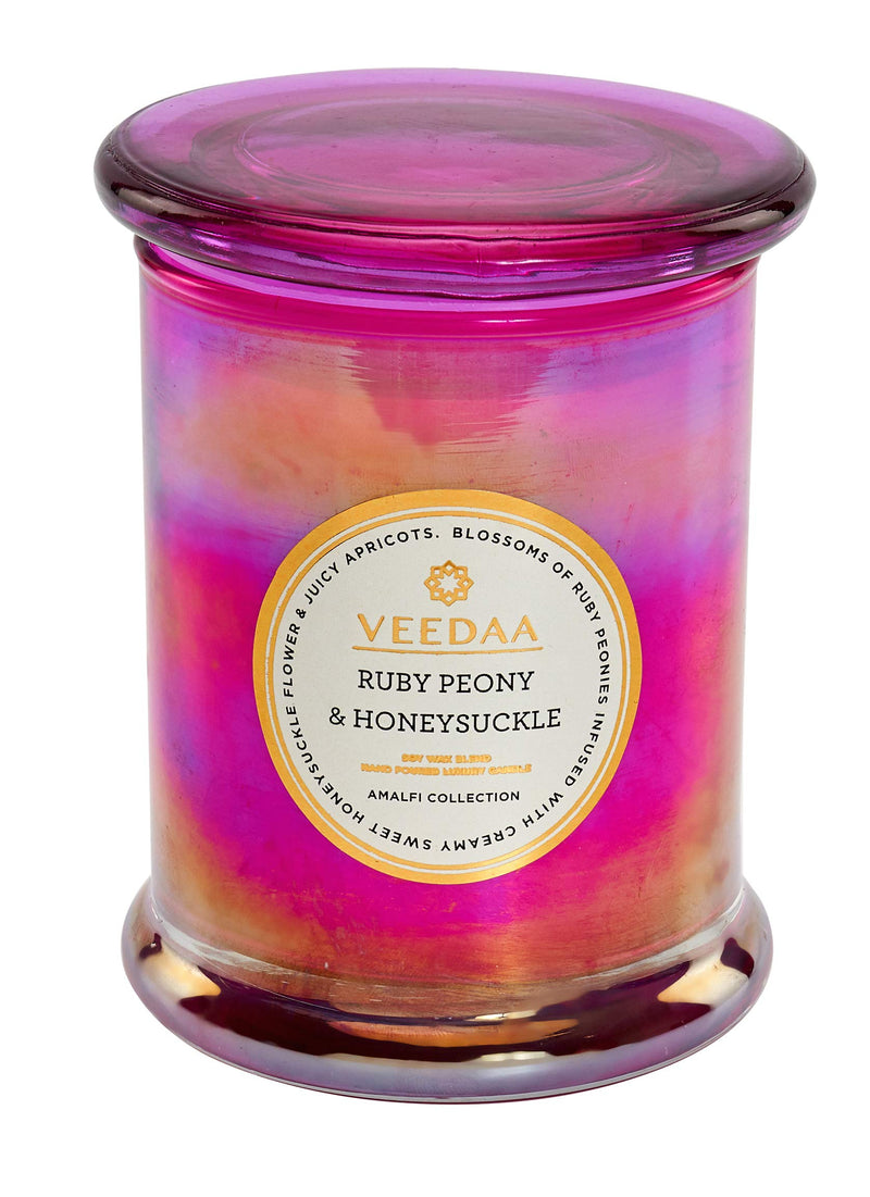 VEEDAA Ruby Peony & Honeysuckle Danube Glass Soy Wax Scented Candle (Burns 45 Hours)