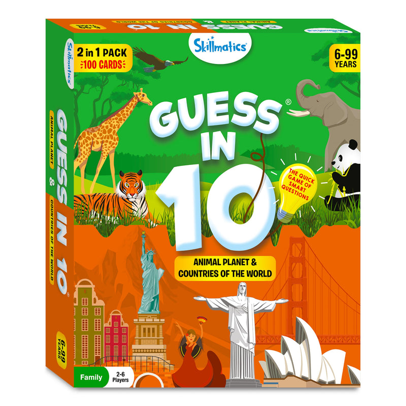 Skillmatics Card Game - Guess in 10 Animals & Countries Combo, Perfect for Boys, Girls, Kids, and Families Who Love Board Games and Educational Toys, Travel Friendly, Gifts for Ages 6, 7, 8, 9