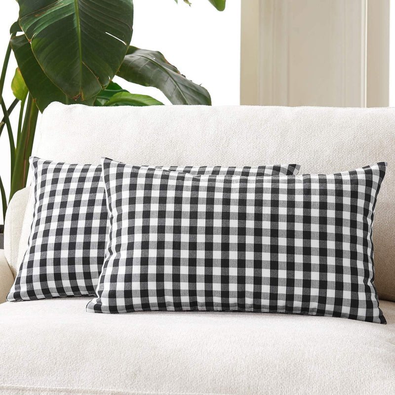 ATOOTFUSION Reliance 100% Virgin Microfiber Pillow 16X26 Inch Set of 02 Checkered Pillow (Black and White Check)