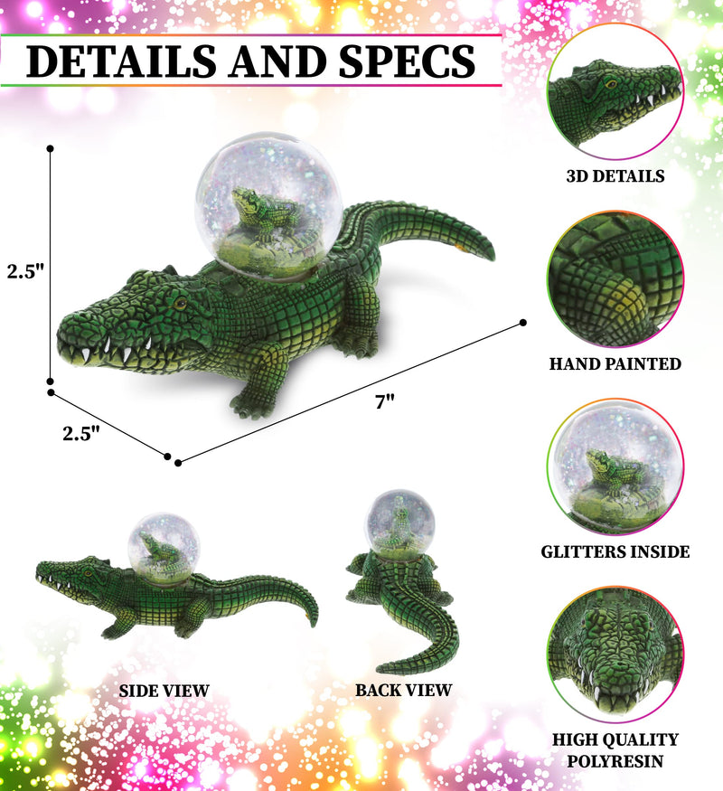 CoTa Global Animal Glitter Snow Globe Glass Collectibles, Cool Land & Ocean Decor Wildlife Figurines Snow Globes Centerpiece, Nautical Water Globes for Home Decor & Shelf Decorations 45mm - Alligator