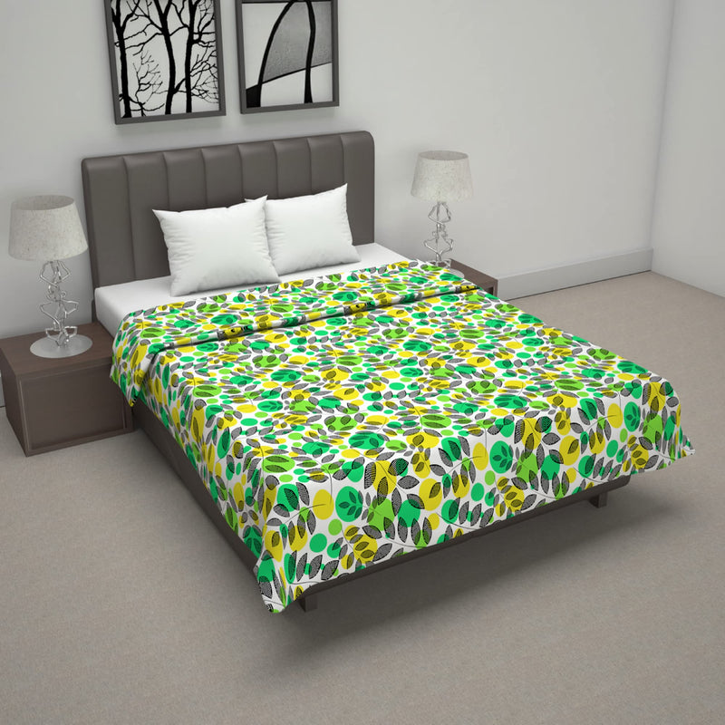 Divine Casa 120 GSM Polyester Reversible Lightweight Printed Double Bed AC Dohar Blanket - Green and D Yellow