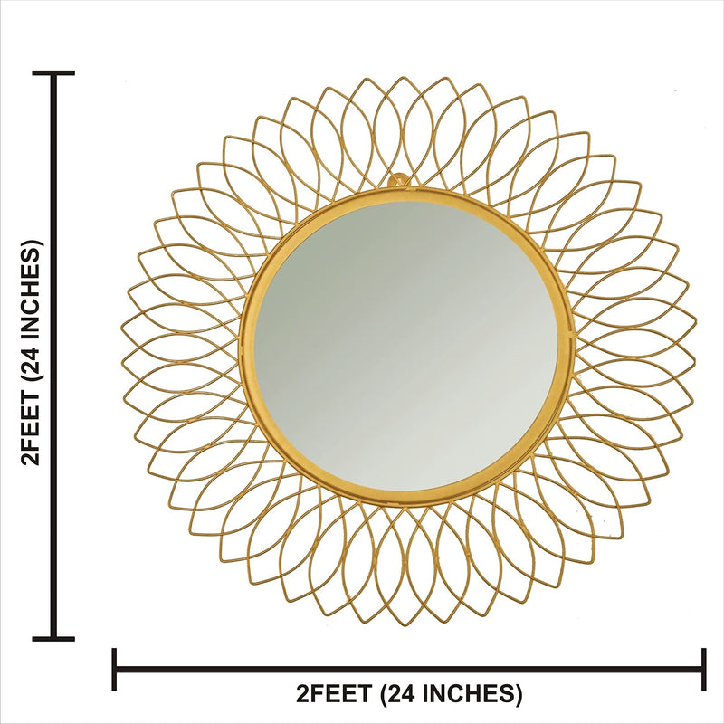 DECO24 Sunflower Metal Frame Decorative Round Metal Wall Mirror (Gold, 24 x 24 Inch)