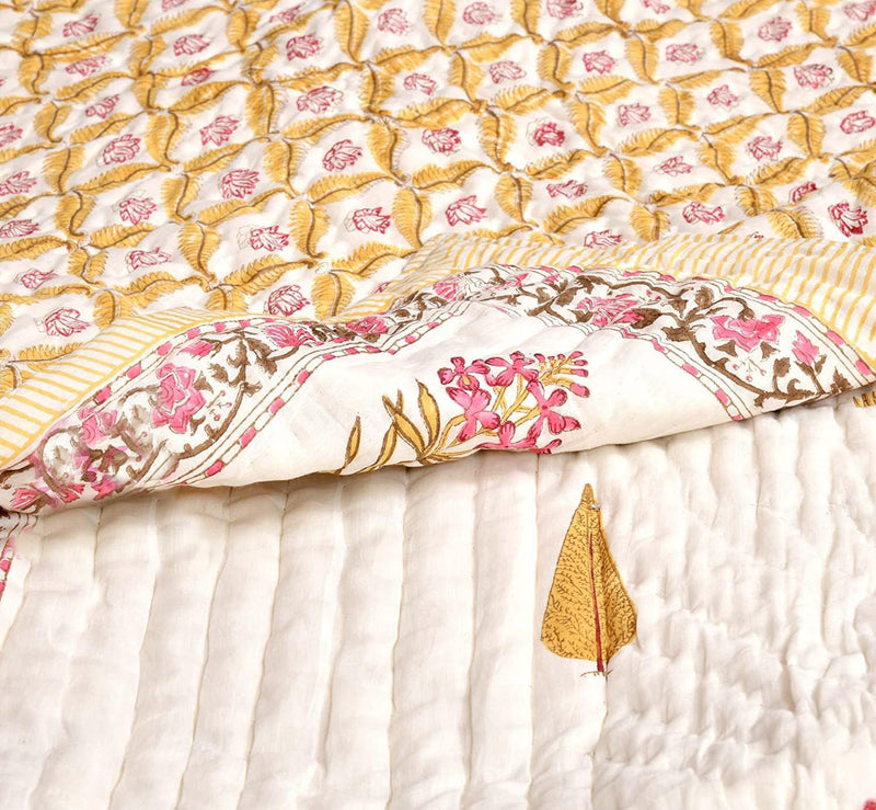 House Of Alpha Original Jaipuri Malmal Cotton Razai/Quilt. Traditional Rajasthani Hand Block Printed Double Bed Jaipuri Quilt/Razai/Blanket (90 x 108 Inches) (Style 11)