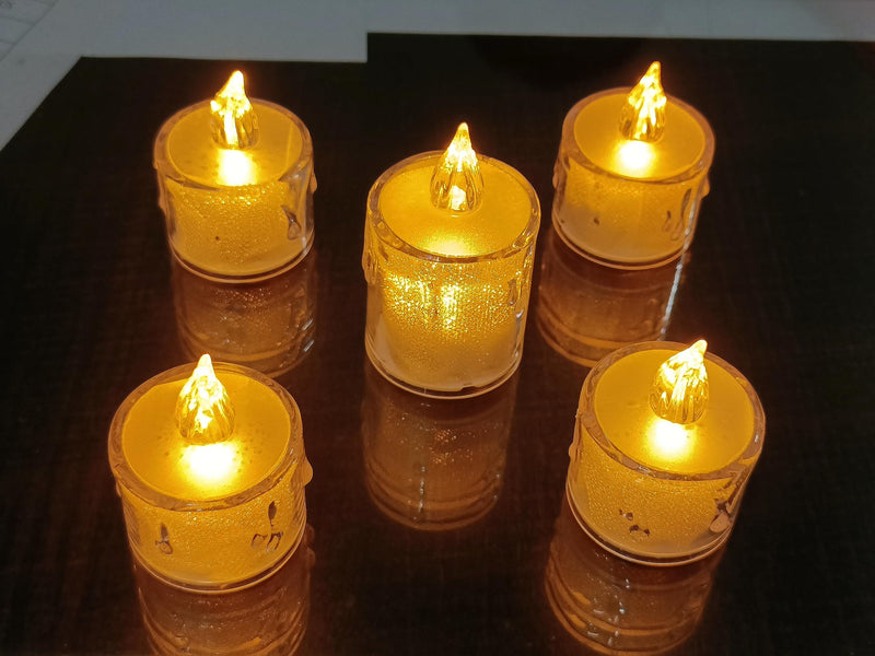 COSMO GROUP 12 Pcs Medium Acrylic Led Flameless & Smokeless Tea Light Candles for Decorations Christmas Diwali & Festivals (Pack of 12 Pcs) Yellow Light