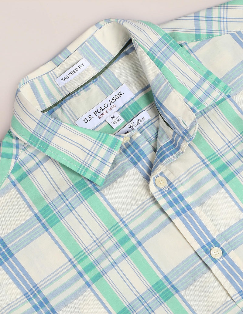 U.S. POLO ASSN. Men's Checkered Regular Fit Shirt (USSHT1928_Light Green