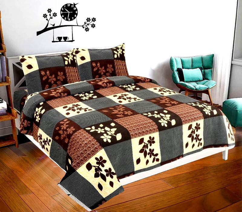 COTTON VILLAS 3D Printed Microfiber 3D Brown Box Bedsheet for Double Bed with 2 Pillow Cover Microfiber and Cotton Mix Color Brown (88 X 88 inch)