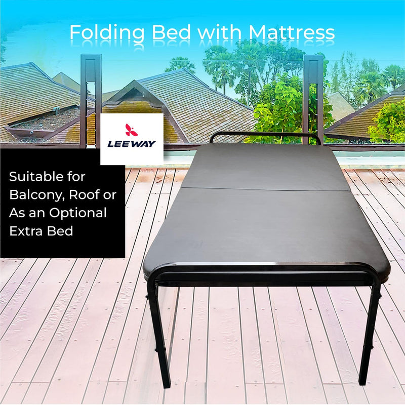 LEEWAY Metal Folding Bed - Single Size with Single Layer Mattress, Spare Bed, Easy Storage Bed, Portable Bed, Guest Bed. This Space-Saving Bed Offers Comfortable Sleeping, Bed Size (3ft x 6ft)