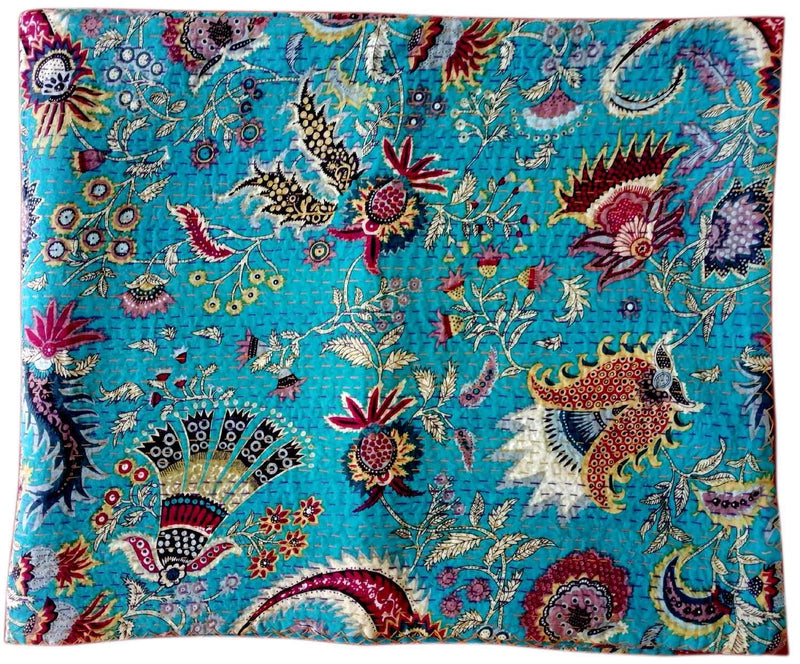 Textile Work Creations Kantha Quilt Bed-Cover Throw and Cotton Blanket Twin Size-Kantha Quilt Handmade Singel