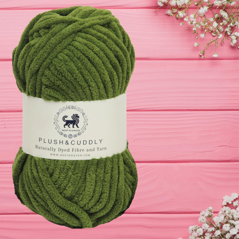 NESTNHAVEN, Wool, Plush & Cuddly, Chenille Yarn Supersoft Hand Knitting Wool Ball, (1 Ball/100 Gram Each) Ball Suitable for Craft, Babywear, Baby Blankets, 5 Bulky, Shade no - NNHB064 (Military Green)