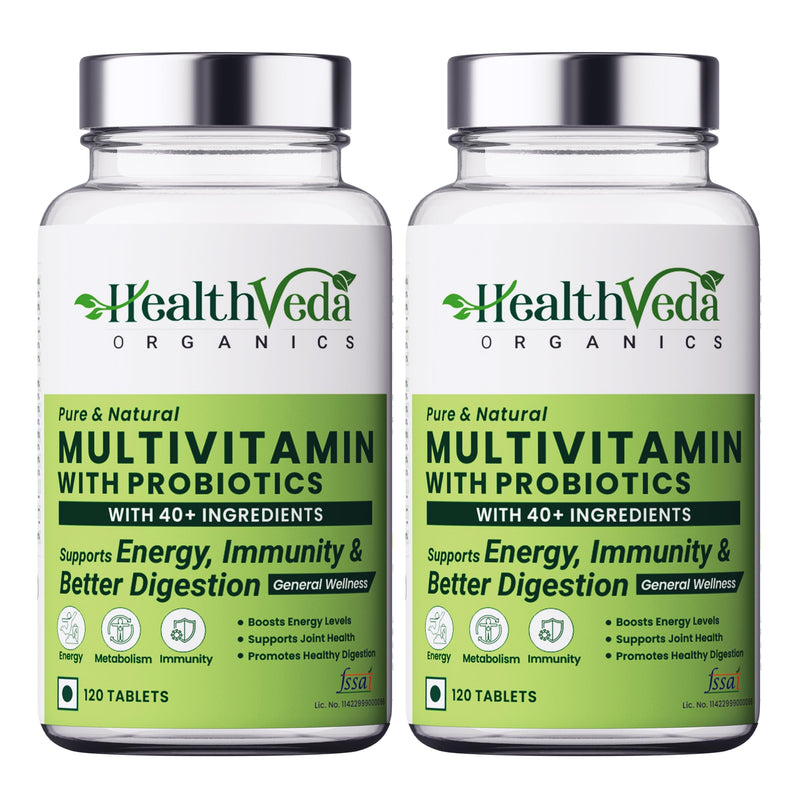 HEALTH VEDA ORGANICS PRIVATE LIMITED Multivitamin With Probiotics-45 Ingredients Supplement|Vitamin C,D,E,B3,B5,B12,Zinc,Magnesium,Giloy & Biotin-240 Veg Tablets For Men & Women (Pack Of 2)