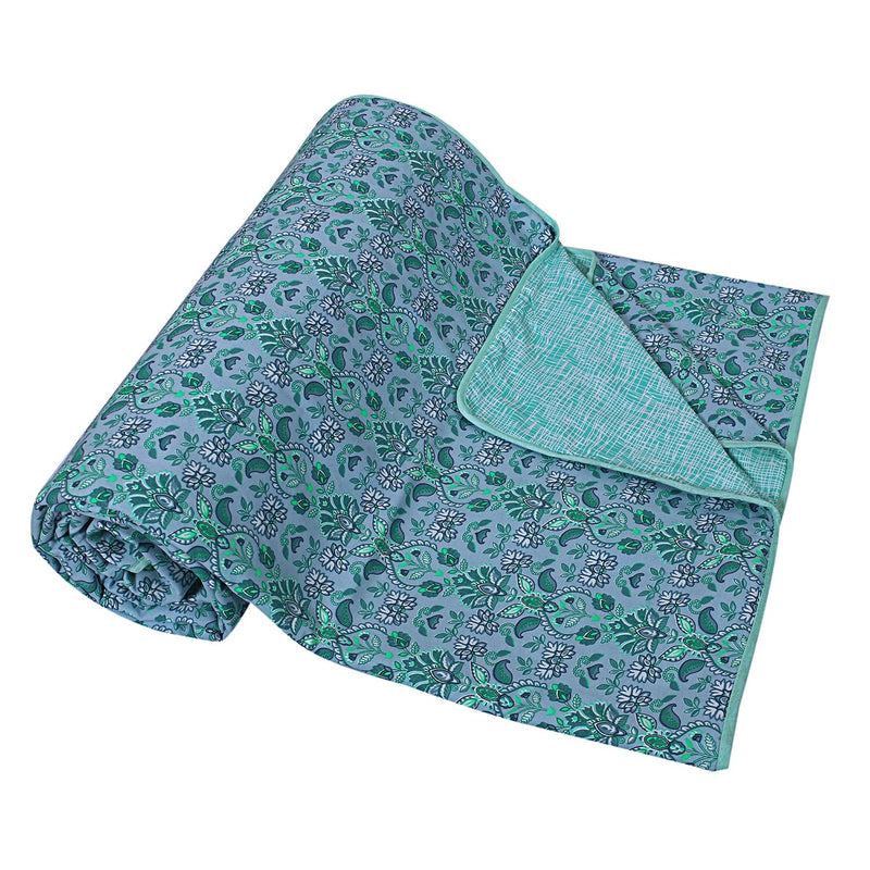 Heart Home Cotton Soft Lightweight Paisley Design Reversible Single Bed Dohar | Blanket | AC Quilt for Home & Travel (Green)