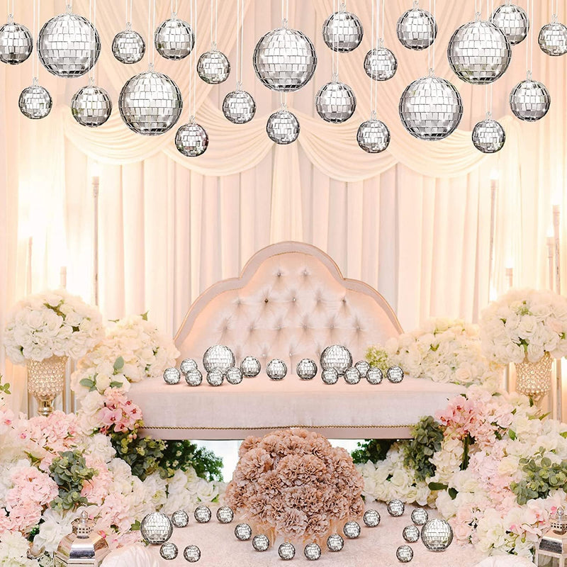 The Decor Affair Shimmering Delight: 15-Piece Hanging Mirror Set - Mix of 1.5", 2", and 3.2" Disco Ball Mirrors