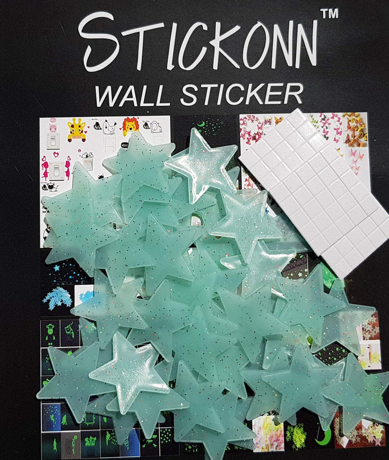 Stickonn Glow In The Dark Stars Wall Stickers (Pcs:50, Sparkle Green, 3cm x 3cm)