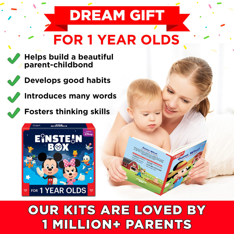 Einstein Box Featuring Disney for 1-Year-Old Boys/Girls | Board Books and Pretend Play Gift Pack | Learning and Educational Toys and Games | with Mickey and Minnie Mouse |