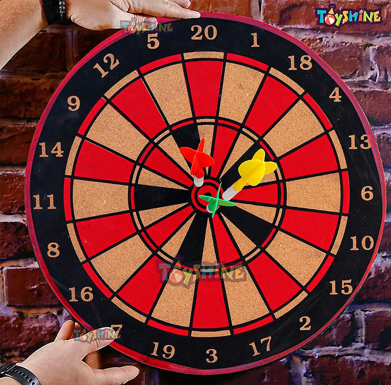 Toyshine Real Cork Wooden Double Sided 15 Inch Dart Board Family Game Set with 3 Steel Tip Needle for Kids and Adults- Multi Color (SSTP) - B