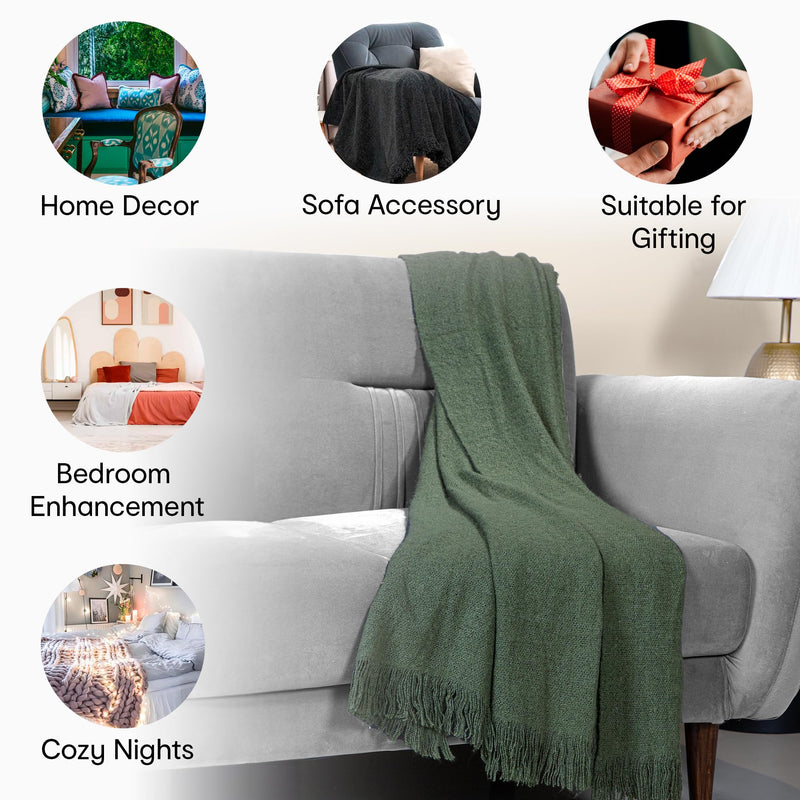 Anko Australia Acrylic & Polyester Lyla Sofa Throw | Super Soft, Warm Throws for Sofa and Couch | Reversible Machine Washable & Fade Resistant Throw Blanket | Green | Ideal for Gifts | 152x127cm