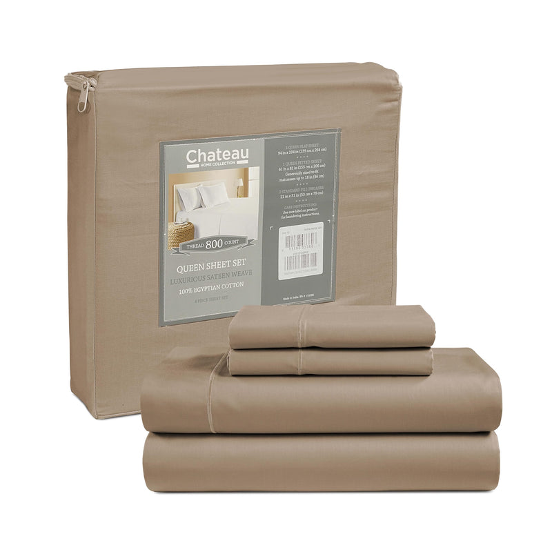 800 Thread Count 100% Egyptian Cotton Sheet Set, King- Taupe by Chateau Home Collection