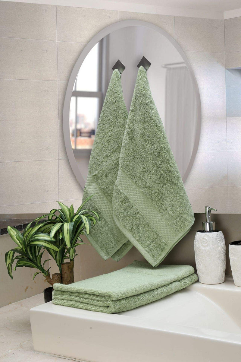 DIVINE OVERSEAS Double Ply Cotton Yarn, Soft, Quick-Dry, GSM 600 Hand Towel Set (Pack of 4, Sage Green)