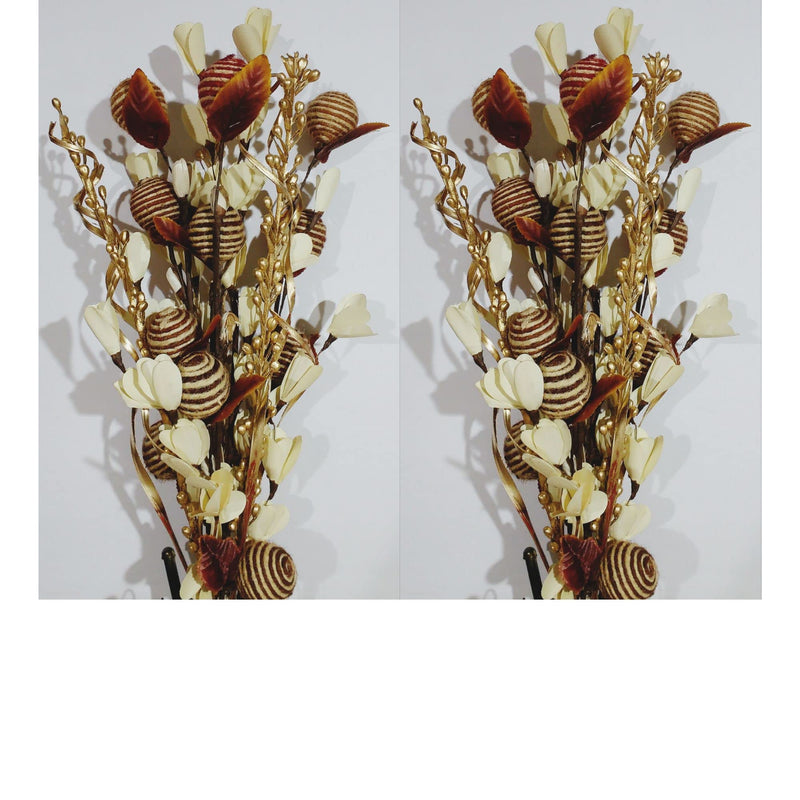 Set of 2 Beautiful Handmade Bouquet / 48 cm Dried Plant Parts, Moti Sticks and Jute Thread Balls/Brown and White