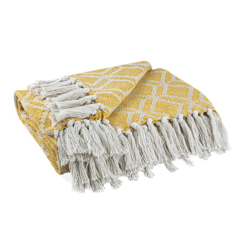 Cazimo Soft 100% Cotton Throw with Fringe Tassels for Bedroom/Living Room/Drawing Room || Summer Collection Throw Blanket for Sofa/Bed/Couch/Chair || 50 x 60 inches, Yellow