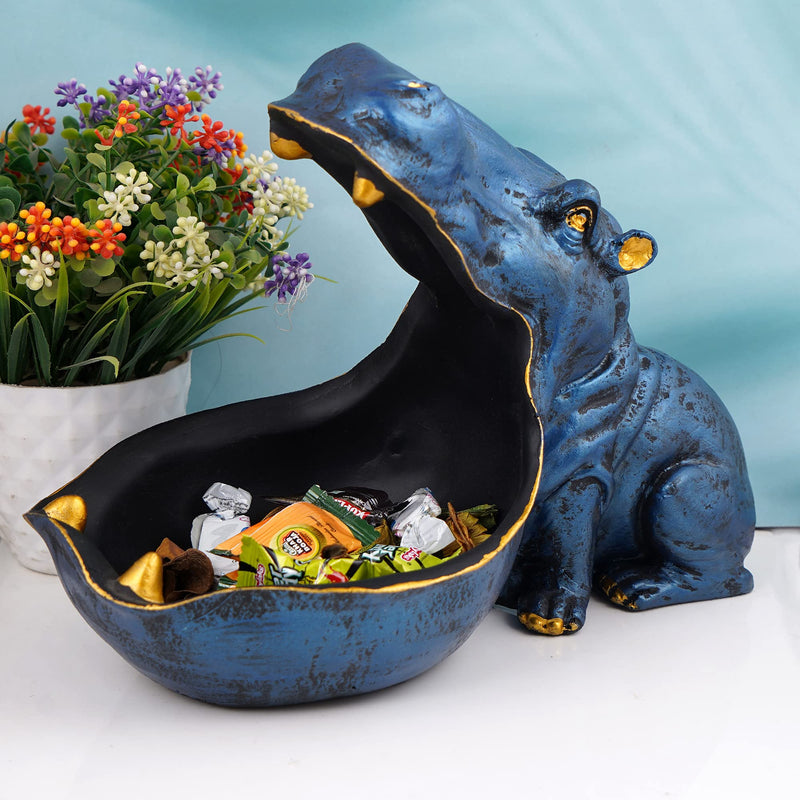 zart Angry Big Mouth Hippopotamus Showpiece for Home Decor Showpiece | Hippo Showpiece for Home Decorative Showpiece (Hippo Blue) Resin