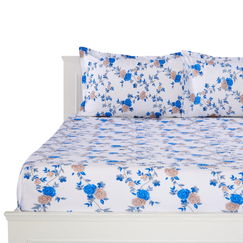 Amazon Brand - Solimo Pretty Floral 200 TC Cotton King Size Bedsheet (Blue)