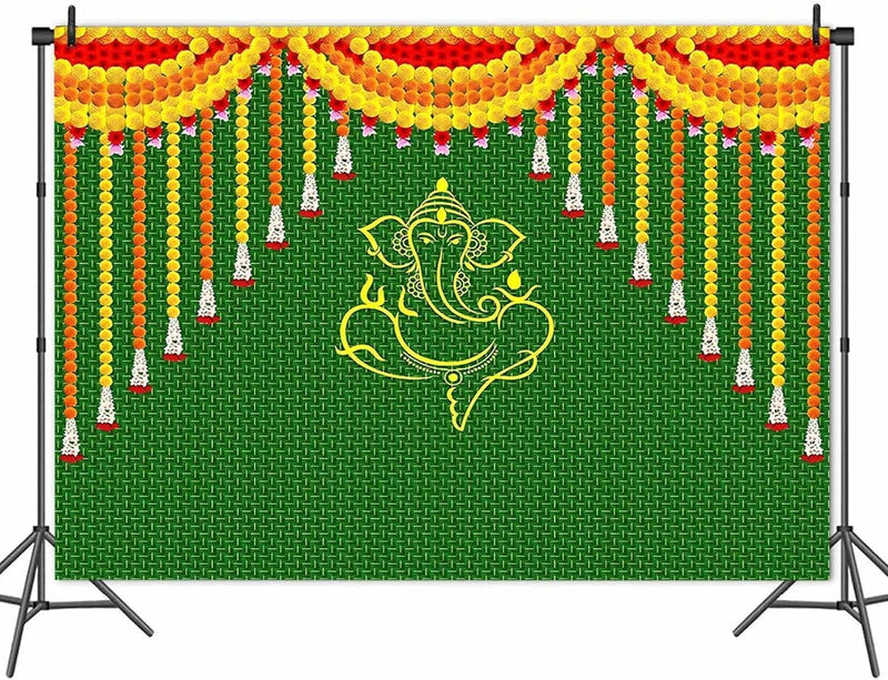 S2S Traditional Banana Leaf with Flower Backdrop | for Pooja Decoration Background Curtain Cloth | for All Festivals/House Hold Functions | 5 Feet Height & 8 Feet Width