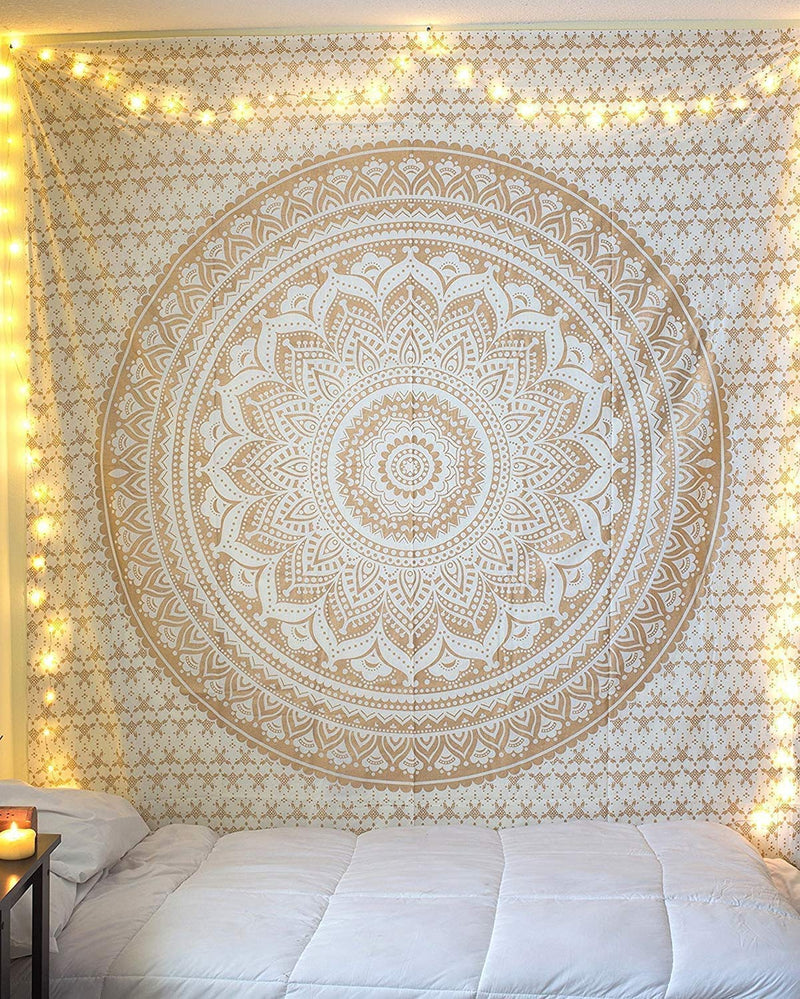 NOKHWAL Bedsheet Tapestry Wall Hanging Mandala Tapestry Handmade Printed Design Cotton Wall Hanging Tapestry Wall Hanging Wall Décor Poster (84x54 Inches)