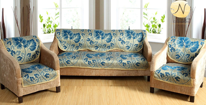 Nendle Poly Cotton, Jacquard Sofa Cover Set Of 3+2, Blue