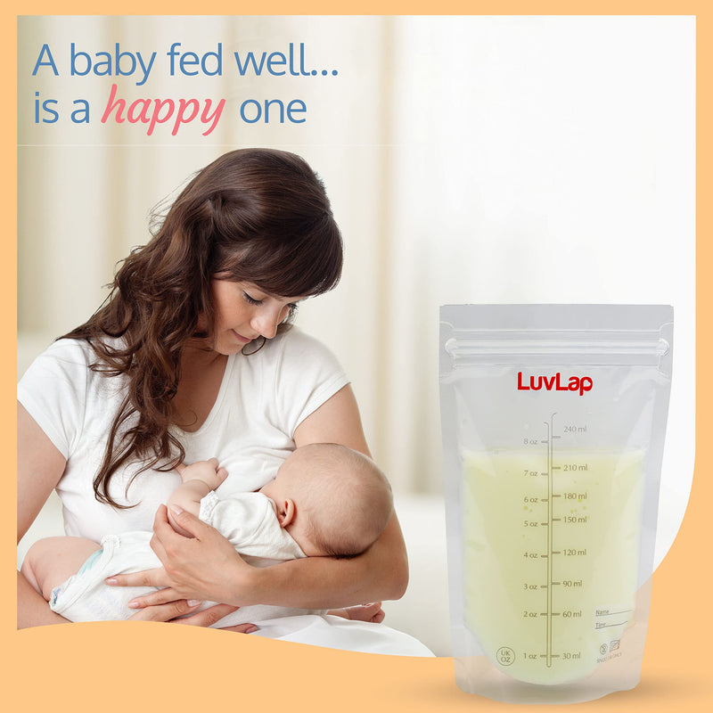 Luv Lap LuvLap Baby Breast Milk Storage Bags (Pack of 25), BPA Free Disposable Milk Freezer Bags for Breast Feeding, Transparent