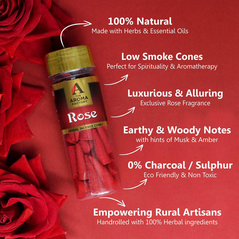 The Aroma Factory Incense Dhoop Cone for Pooja, Kesar Chandan & Rose (100% Herbal & 0% Charcoal) 2 Bottles x 90g