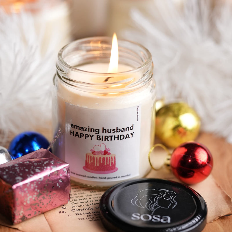 Amazing Husband Happy Birthday Scented Candles Gift | Birthday Gifts For Husband, Birthday Gift For Him | Cute Birthday Candle, Partner Birthday Gifts | Birthday Gift Husband Special Love Candle Gifts | Husband Gifts, Gift For Husband | Anniversary Birthd